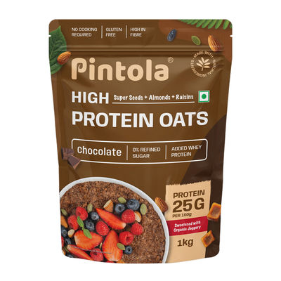 Pintola High Protein Oats Dark Chocolate With Almonds Raisin Pumpkin And Chia Seeds