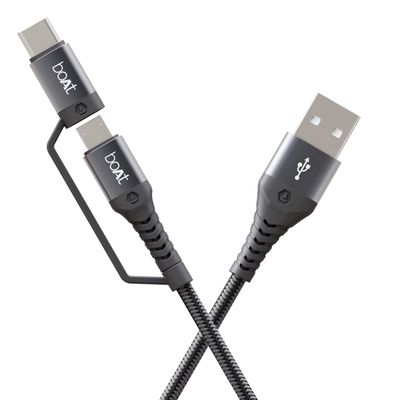 boAt 2 in 1 Type-C & Micro USB Stress Resistant, Sturdy Cable - Deuce USB 300 (Mercurial Black)