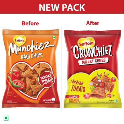 Saffola Crunchiez (Munchiez) Ragi Chips Takatak Tomato, Tasty and Healthy Snacks