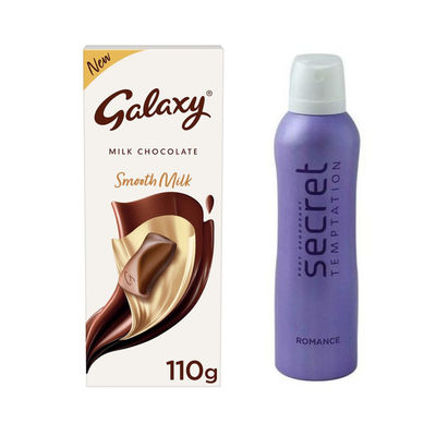 Galaxy Smooth Milk Chocolate Bar(110gms) & Secret Temptation Romance Deodorant For Women(225ml) Combo