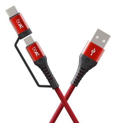 boAt 2 in 1 Type-C & Micro USB Stress Resistant, Sturdy Cable - Deuce USB 330 (Martian Red)