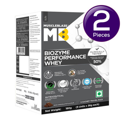 MuscleBlaze Biozyme Performance Whey Protein Powder Pack (Rich Chocolate) 180 g Combo
