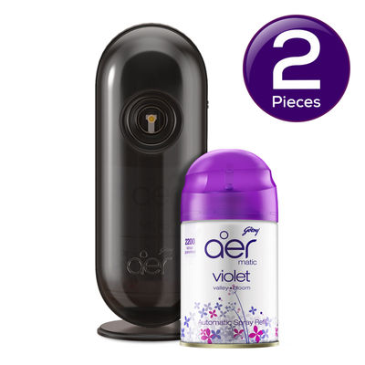 Godrej aer Matic Kit (Machine + 1 Refill) â€“ Automatic Room Fresheners â€“ Violet Valley Bloom 225 ml Combo