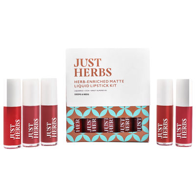 Just Herbs Enriched Liquid Lipstick Kit | Set Of 5 | Deeps And Red
