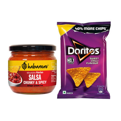 Habanero Spicy Salsa Dip(270gms) & Doritos Nacho Chips - Sweet Chilli Flavour(153gms) Combo