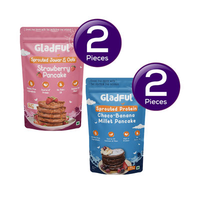 Gladful Strawberry Pancake Jowar and Oats Mix(150.0 gms) & Gladful Choco Pancake Sprouted Millets and Masoor Mix(150.0 gms) Combo 