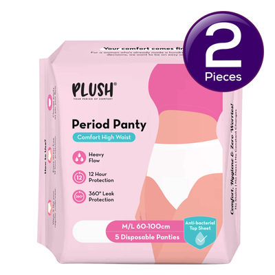 Plush Period Panty M/L Comfort High Waist Disposable 5 pc Combo