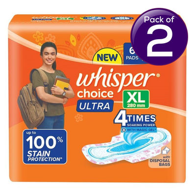 Whisper Choice Ultra Sanitary Pads - XL 6 pc Combo