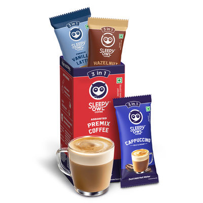 Sleepy Owl Assorted Coffee Premix | Cappuccino | Hazelnut Latte | Vanilla Latte | Pack of 3