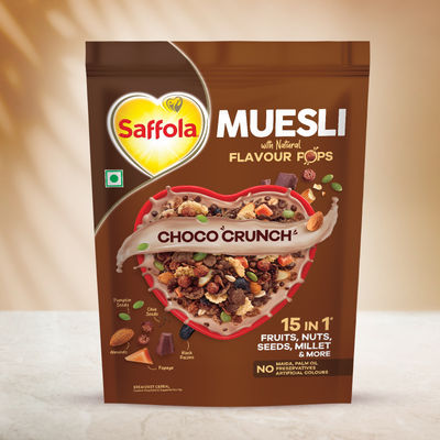 Saffola Muesli Choco Crunch With Flavour Pops, Fruits, Nuts, Seeds, Millets (15 In 1)