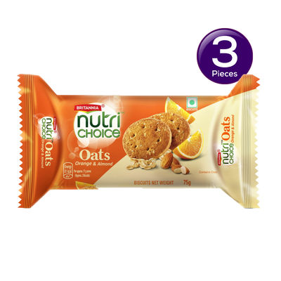 Britannia NutriChoice Oats Orange & Almond Biscuits | 0% Maida 75 g Combo