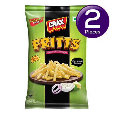Crax Fritts Corn & Potato Sticks - Cream & Onion Fries Puffs 82 g Combo