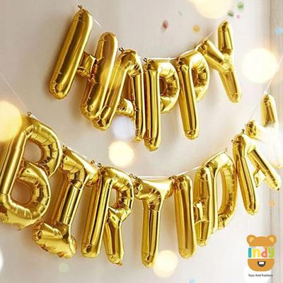 Just Party Metallic Happy Birthday Foil 13 Letters Birthday Decoration Kit, Golden