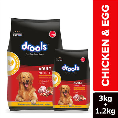 Drools Chicken And Egg Adult Dry Dog Food (3 kg) With Free 1.2 kg