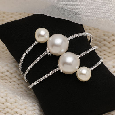 Sohi Silver Plated Party Rhinestones & Pearls Bracelet For Women