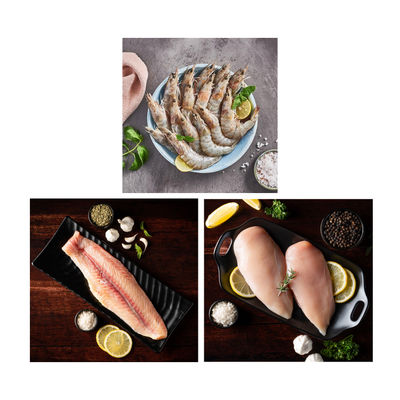 Relish Chicken Breast Boneless(500gms), Relish Basa / Pangas Fillet(300gms) & Relish Prawns Peeled & Deveined(300gms) Combo