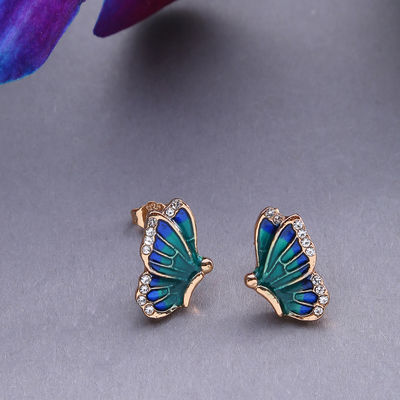 Sohi Blue Gold-Plated Contemporary Studs Earrings