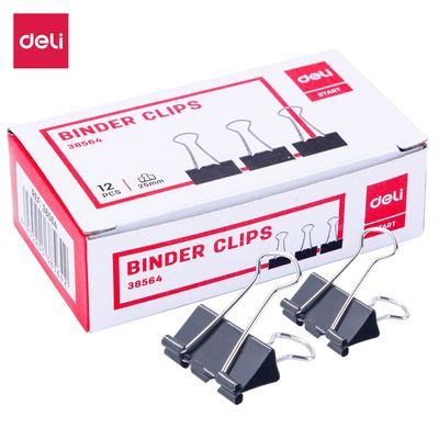 Deli W38564 Binder Clips 25 Mm Blk 12 T