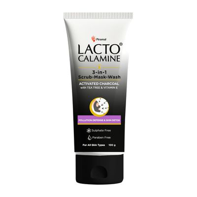 Lacto Calamine 3-In-1 Charcoal Face Scrub-Mask-Wash For Pollution Defense & Exfoliating Detox