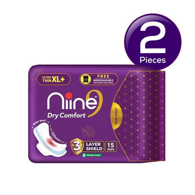 Niine Dry Comfort Ultra Thin Sanitary Pads - XL (320 Mm) | With Free Biodegradable Bags 15 pc Combo