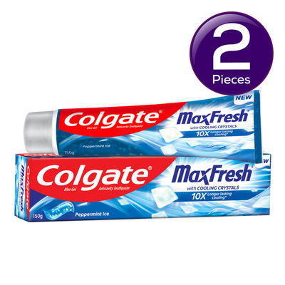 Colgate MaxFresh Toothpaste, Blue Gel Paste with Menthol for Super Fresh Breath (Peppermint Ice) 150 g Combo