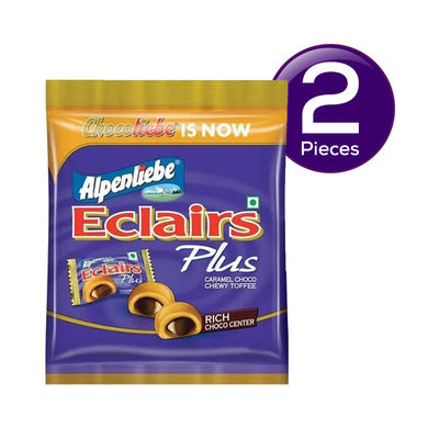 Alpenliebe Eclairs Plus - Rich Choco Center Caramel Chewy Toffee 136 g Combo