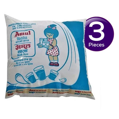 Amul Taaza Toned Fresh Milk (Pouch) 500 ml Combo