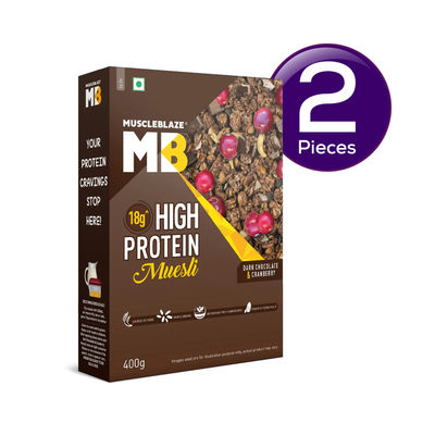MuscleBlaze High Protein Muesli, (Dark Chocolate & Cranberry), Rich in Fibre & Protein 400 g Combo