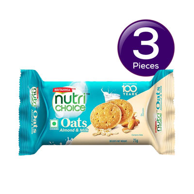 Britannia Nutri Choice Oats Milk Almond Biscuit 75 gms X 3 Combo