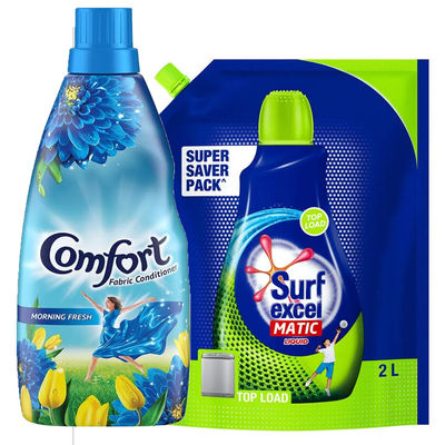 Comfort After Wash Morning Fresh Fabric Conditioner(860ml) & Surf Excel Matic Liquid Detergent Top Load Pouch(2l) Combo