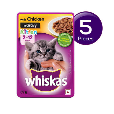 Whiskas Kitten (2-12 Months) Wet Cat Food, Chicken in GravyWhiskas Adult (1+ Years) Wet Cat Food, Chicken in Gravy 80 g Combo