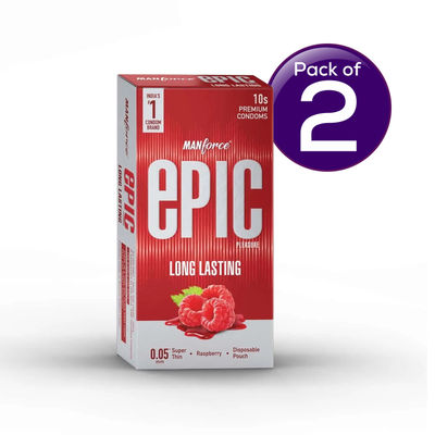 Manforce Epic Pleasure Long Lasting Premium Condoms for Men Super Thin Raspberry Flavour Disposable Pouch 3 pc Combo