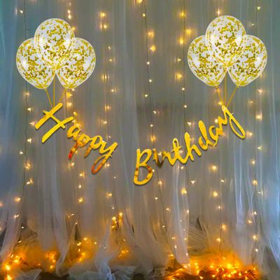 Party Propz Birthday Decoration Items Kit | 1 Pcs Banner-8 Pcs Confetti Balloons & 1 Pcs LED Light