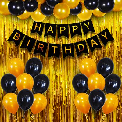 Party Propz Birthday Decoration Items Kit | 1 Pcs Banner-32 Pcs Balloons and 1 Pc Foil Curtain