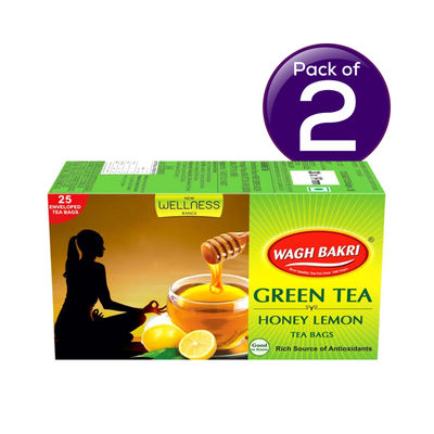 Wagh Bakri Honey Lemon Green Tea Bags 25 pc  X 2 Combo
