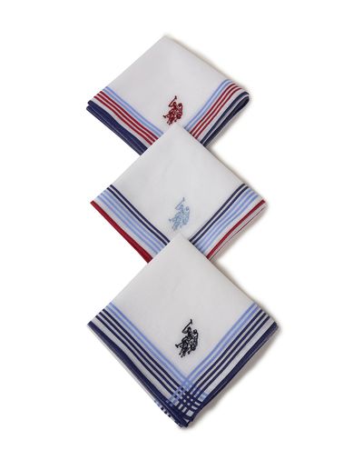 U.S. Polo Assn. Men's Pure Cotton Brand Logo Handkerchief - Pack Of 3 Assorted - One Size