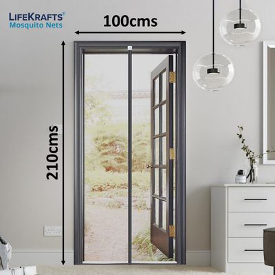 Lifekrafts Polyester Magnetic Mosquito Net For Door (210X100 Cms, Grey)