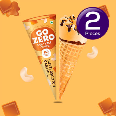Go Zero Butterscotch Caramel Low Calorie Guilt Free Ice Cream Cone 120 ml Combo