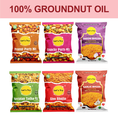 Let's Try Namkeen Combo Pack Of 6 (Crunchy Party Mix Peanut Party Mix Aloo Bhujia)