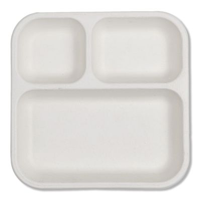 Vinay Trading Bio- Degradable Bagasse 3 Compartment 11 Inch Square Plates | Disposable Plate