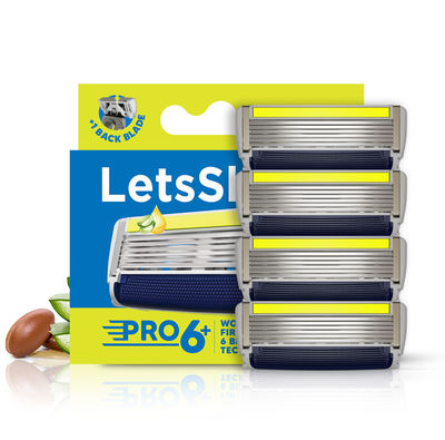 LetsShave Pro 6 Plus Cartridges with Back Blade | World's First 6 Blade Razor for Men | Pack of 4