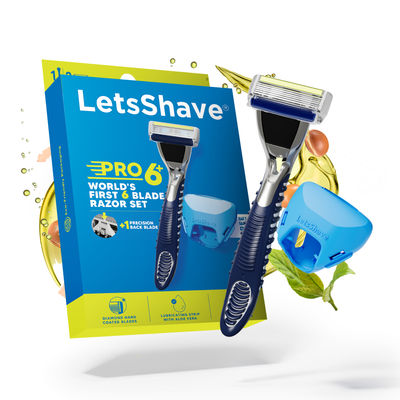 LetsShave Pro 6 Plus Razor for Men with Back Blade | World's First 6 Blade System Shaving Razor