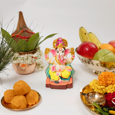 Svasti Eco Friendly Clay Mukut Ganesh Idol | Multicolour - 6 Inch