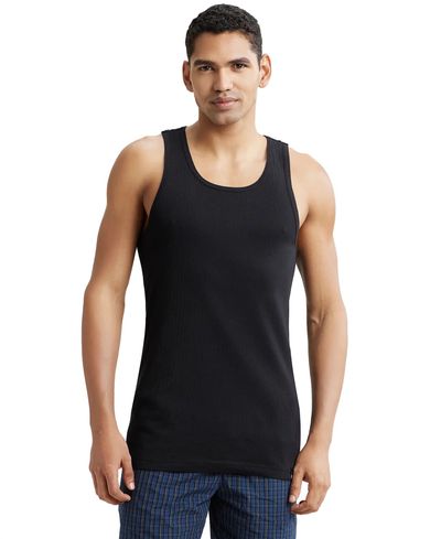Jockey 9922 Men's Super Combed Cotton Rib Round Neck Gym Vest|Racerback | Black-M