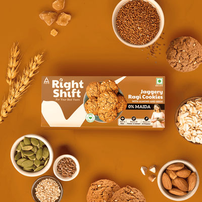 ITC Right Shift Jaggery Ragi 0% Maida Cookies | 0% Refined Sugar | With Nuts and Seeds