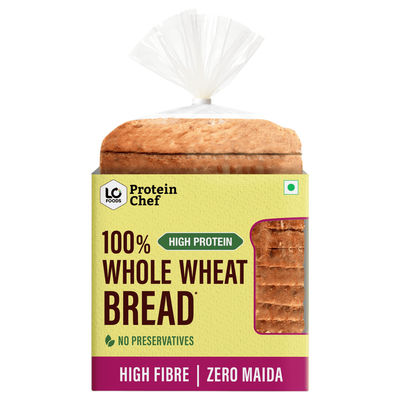 Protein Chef High Fibre 100% Whole Wheat Bread (Zero Maida) - Atta Bread Made MP Sharbati Wheat