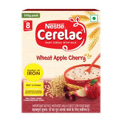 Nestle CERELAC Wheat Apple Cherry Baby Food Cereal (Source of Iron & Protein, 8 -24 Months)