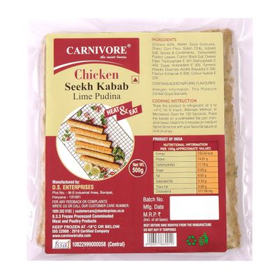 Carnivore Chicken Seekh Kabab (Lime Pudina)