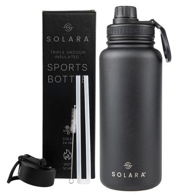 Solara Insulated Water Bottle 1 Liter For Travel, Office, School, Gym, Sipper Bottle - Black Knight