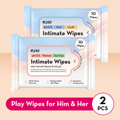 Plush Intimate Play Wipes Combo For Men & Women Skin Friendly, No Mess